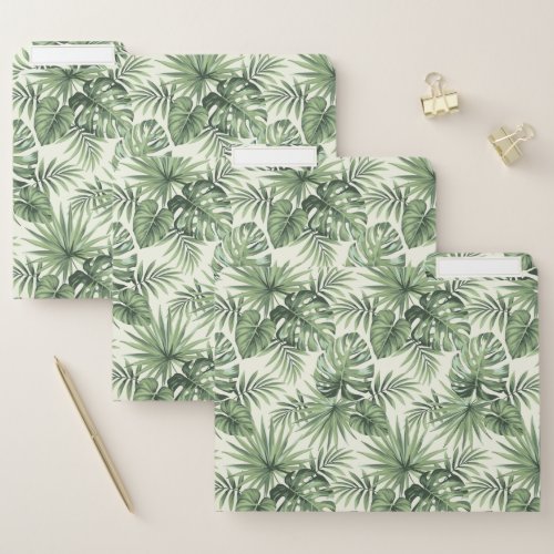 Green Tropical Palm Leaves Pattern File Folder