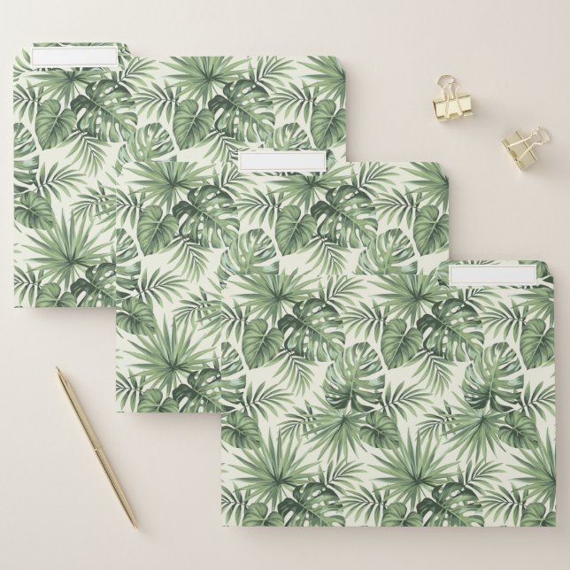 Green Tropical Palm Leaves Pattern File Folder (Set)