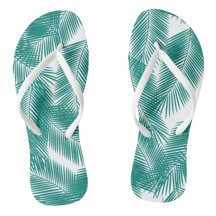 Green Tropical Palm Leaves Pattern Flip Flops | Zazzle