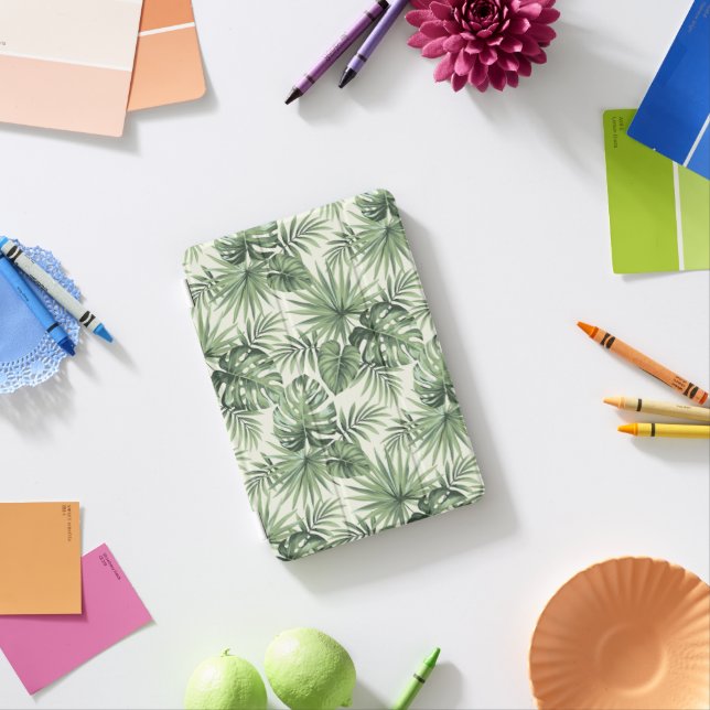 Green Tropical Palm Leaves Pattern iPad Mini Cover (In Situ)