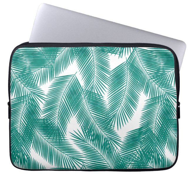 Green Tropical Palm Leaves Pattern Laptop Sleeve (Front)