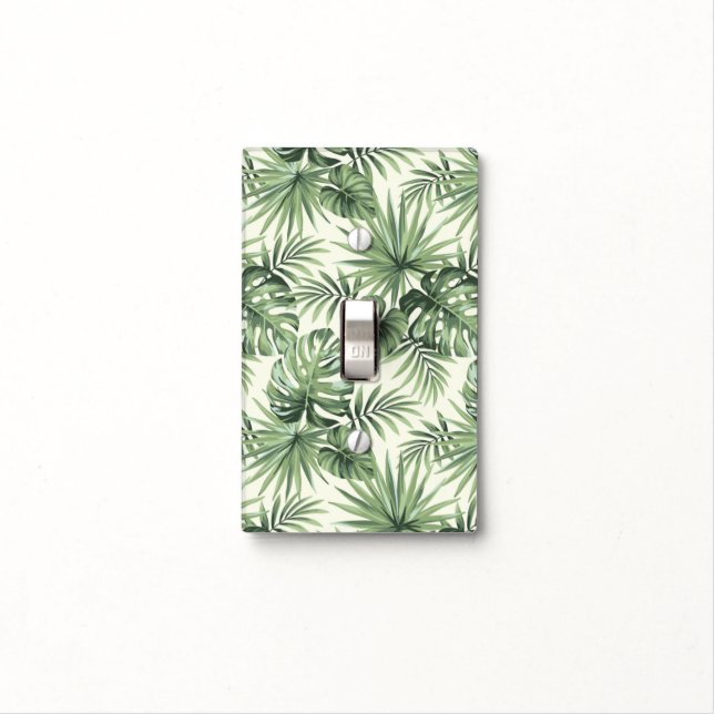 Green Tropical Palm Leaves Pattern Light Switch Cover (In Situ)