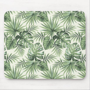 Green Tropical Palm Leaves Pattern Mouse Pad