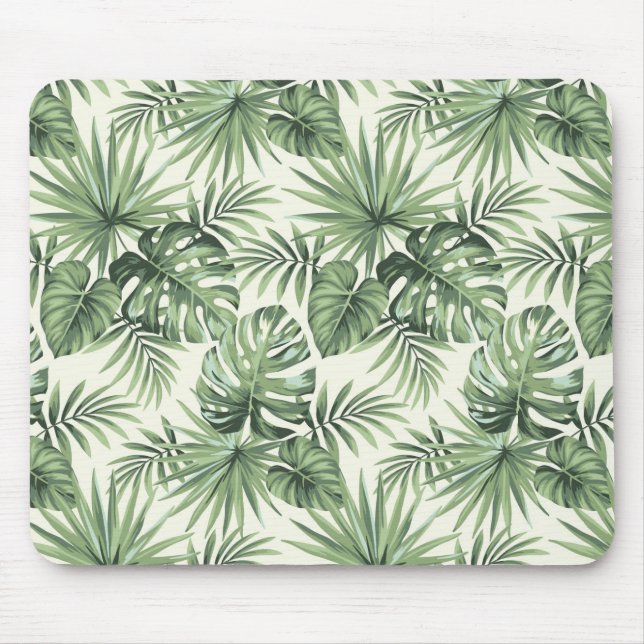 Green Tropical Palm Leaves Pattern Mouse Pad (Front)