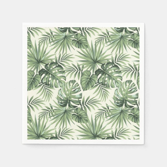 Green Tropical Palm Leaves Pattern Napkins (Front)