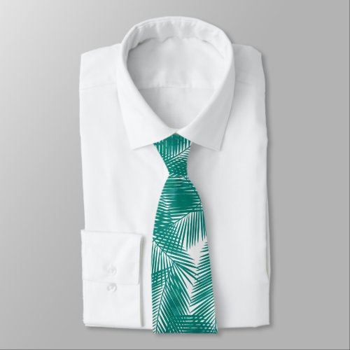 Green Tropical Palm Leaves Pattern Neck Tie