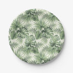 Green Tropical Palm Leaves Pattern Paper Plates