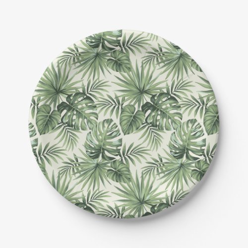 Green Tropical Palm Leaves Pattern Paper Plates