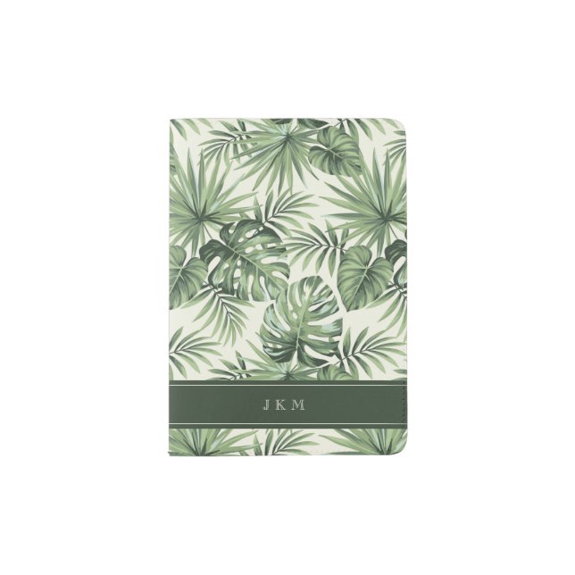 Green Tropical Palm Leaves Pattern Passport Holder (Front)