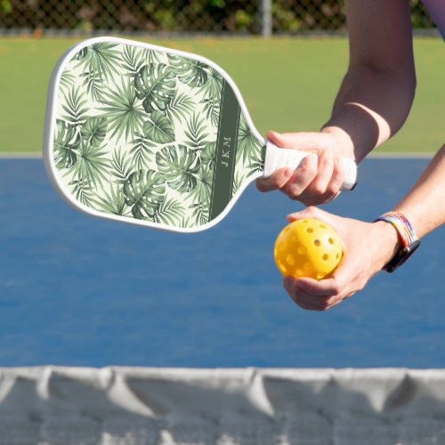 Green Tropical Palm Leaves Pattern Pickleball Paddle