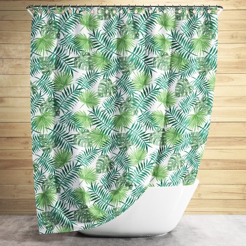 Green Tropical Palm Leaves Pattern Shower Curtain