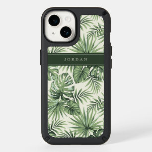 Green Tropical Palm Leaves Pattern Speck iPhone 14 Case