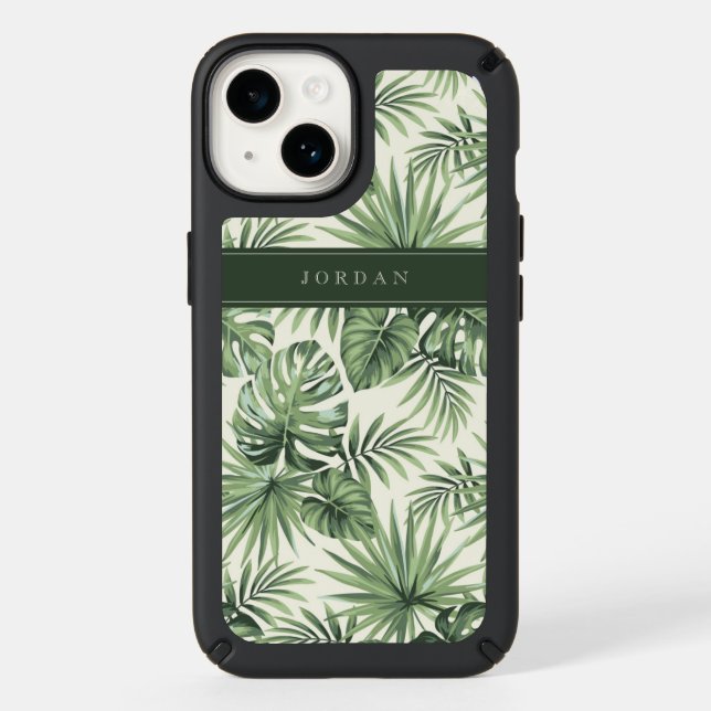 Green Tropical Palm Leaves Pattern Speck iPhone Case (Front)