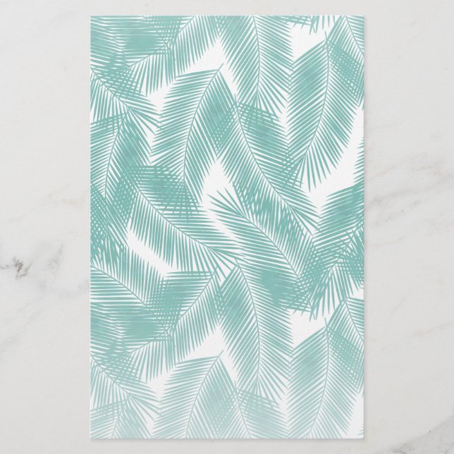 Green Tropical Palm Leaves Pattern Stationery (Front)
