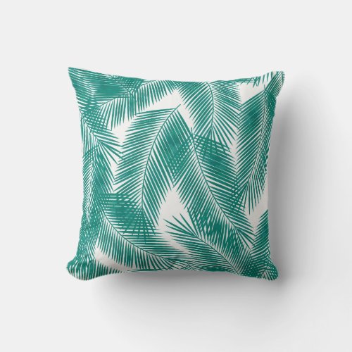 Green Tropical Palm Leaves Pattern Throw Pillow