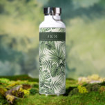 Green Tropical Palm Leaves Pattern Water Bottle