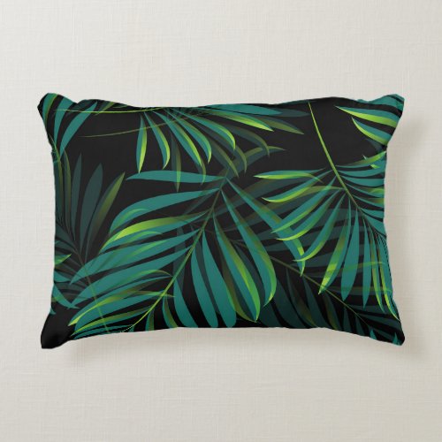 Green tropical palm leaves Seamless pattern graph Accent Pillow