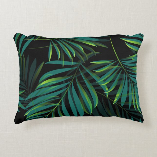 Green tropical palm leaves. Seamless pattern graph Accent Pillow (Front)