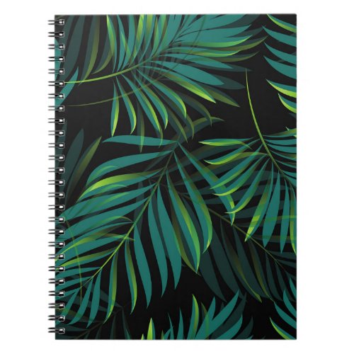 Green tropical palm leaves Seamless pattern graph Notebook