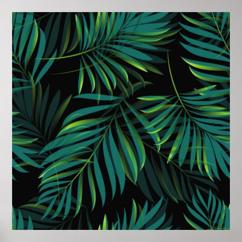 Green tropical palm leaves Seamless pattern graph Poster