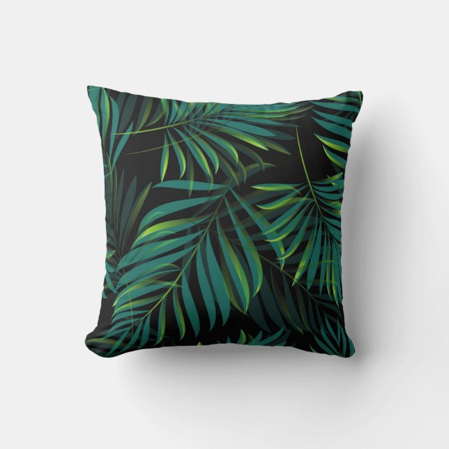 Green tropical palm leaves. Seamless pattern graph Throw Pillow (Front)