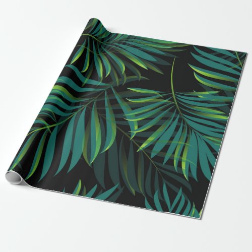 Green tropical palm leaves Seamless pattern graph Wrapping Paper
