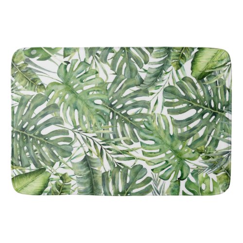 Green Tropical Palm Leaves Summer Island Breeze  Bath Mat