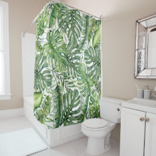 Green Tropical Palm Leaves Summer Island Breeze Shower Curtain
