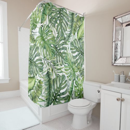 Green Tropical Palm Leaves Summer Island Breeze  Shower Curtain