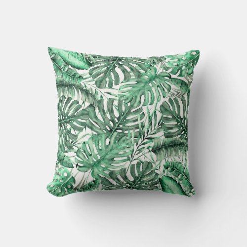 Green Tropical Palm Leaves Summer Island Breeze Throw Pillow