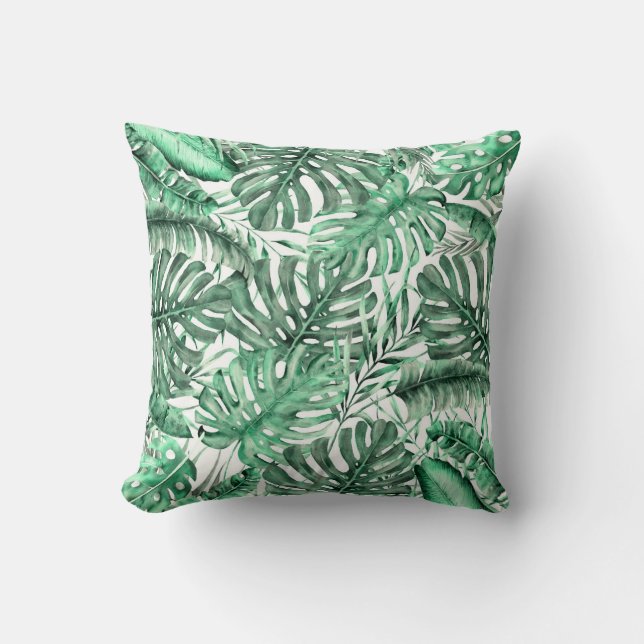 Green Tropical Palm Leaves Summer Island Breeze Throw Pillow (Front)