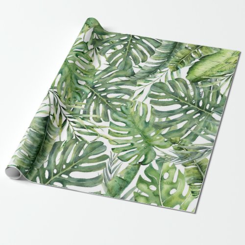 Green Tropical Palm Leaves Summer Island Breeze  Wrapping Paper