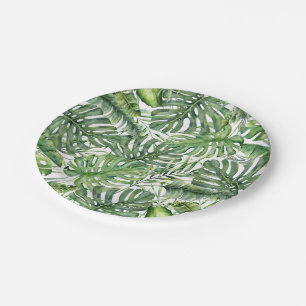 Green Tropical Palm Leaves Summer Island Wedding Paper Plates