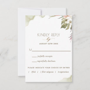 Green, Tropical Palm Leaves w/without Meal Options RSVP Card