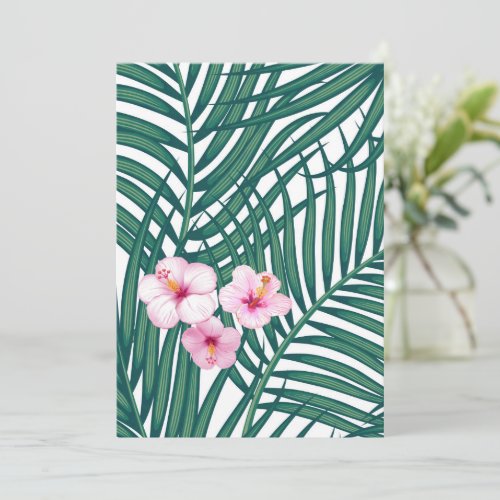 Green Tropical Palm Leaves with Hibiscus Flowers   Holiday Card