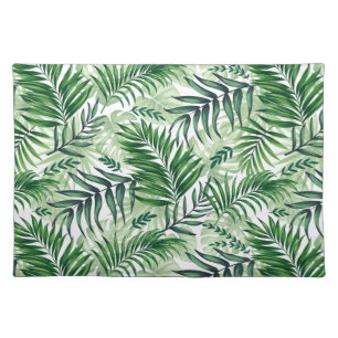 Green Tropical Palm & Monstera Leaves Cloth Placemat