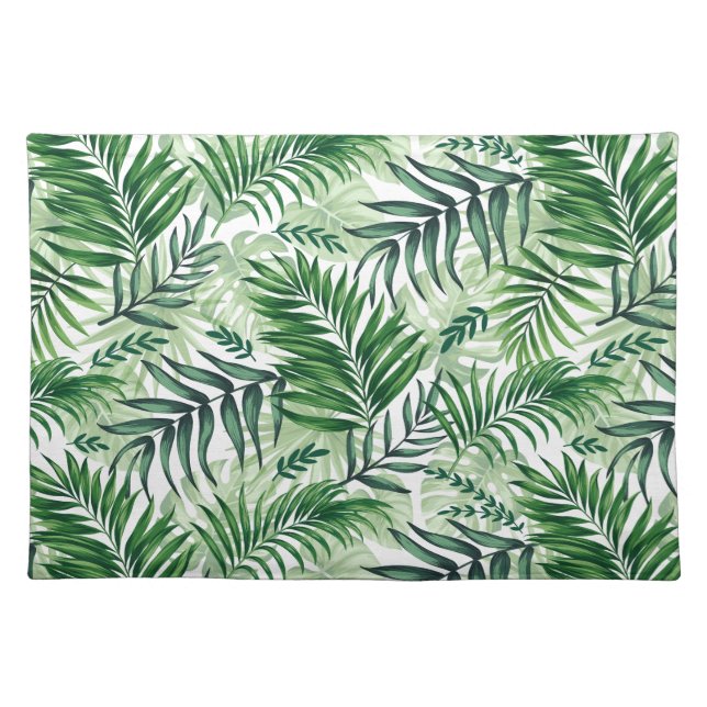 Green Tropical Palm & Monstera Leaves Cloth Placemat (Front)