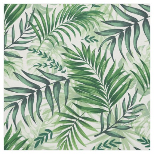 Green Tropical Palm & Monstera Leaves Fabric