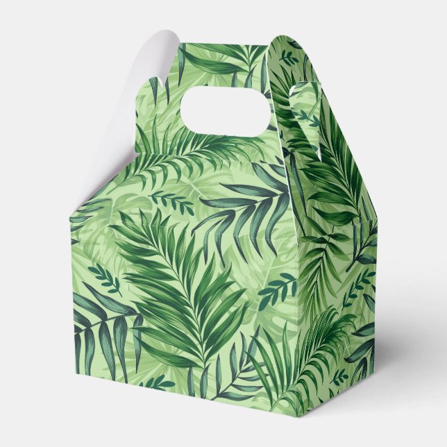 Green Tropical Palm & Monstera Leaves Favor Boxes (Front Side)