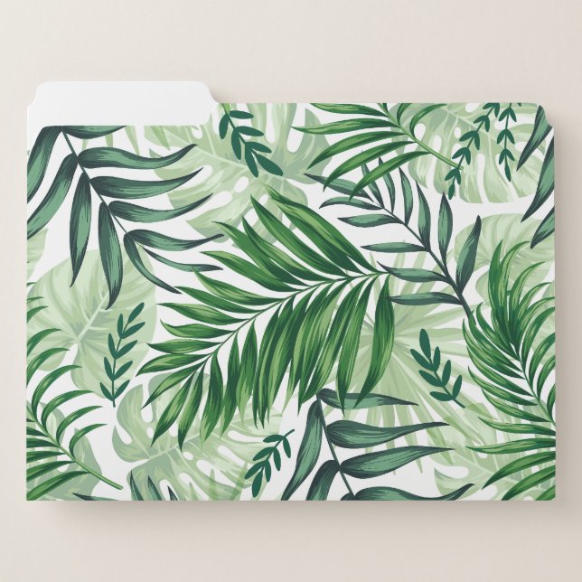 Green Tropical Palm & Monstera Leaves File Folder (Front Left)
