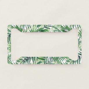 Green Tropical Palm & Monstera Leaves License Plate Frame