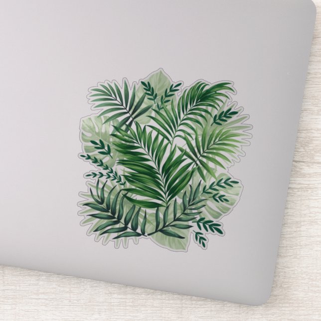 Green Tropical Palm & Monstera Leaves Sticker (Detail)