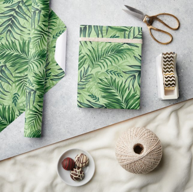 Green Tropical Palm & Monstera Leaves Wrapping Paper (Crafts)