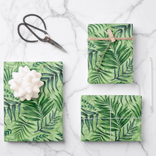 Green Tropical Palm & Monstera Leaves Wrapping Paper Sheets