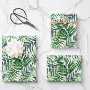 Green Tropical Palm & Monstera Leaves Wrapping Paper Sheets