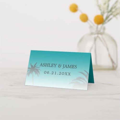 Green Tropical Palm Tree Beach Wedding Place Card