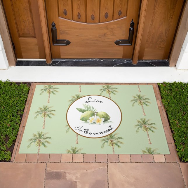 Green Tropical Palm Tree   Doormat (Outdoor)