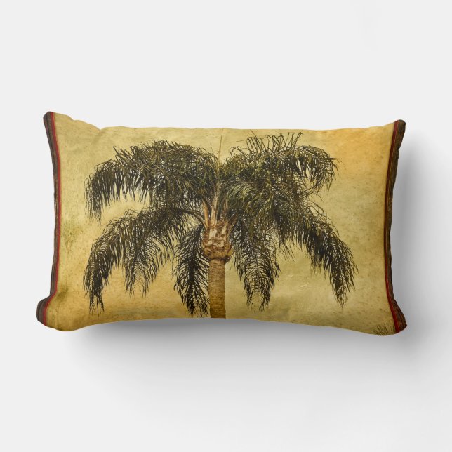 Green Tropical Palm Tree Hawaiian Vintage Palms Lumbar Pillow (Front)