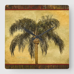 Green Tropical Palm Tree Hawaiian Vintage Palms Square Wall Clock