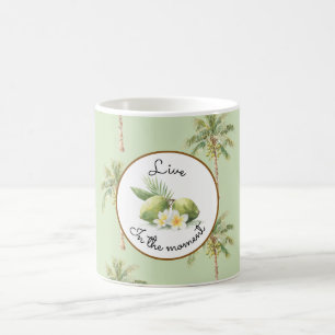 Green Tropical Palm Tree Plumeria Flowers Limes Coffee Mug